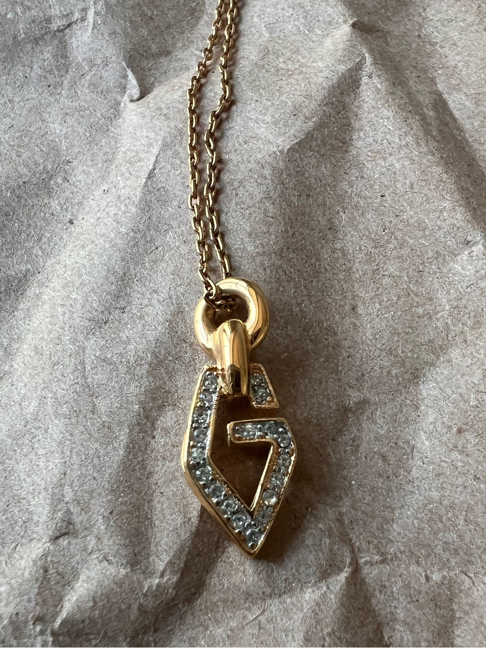 Givenchy Paris New York Vintage Gold-Tone G Necklace with Rhinestones Signed